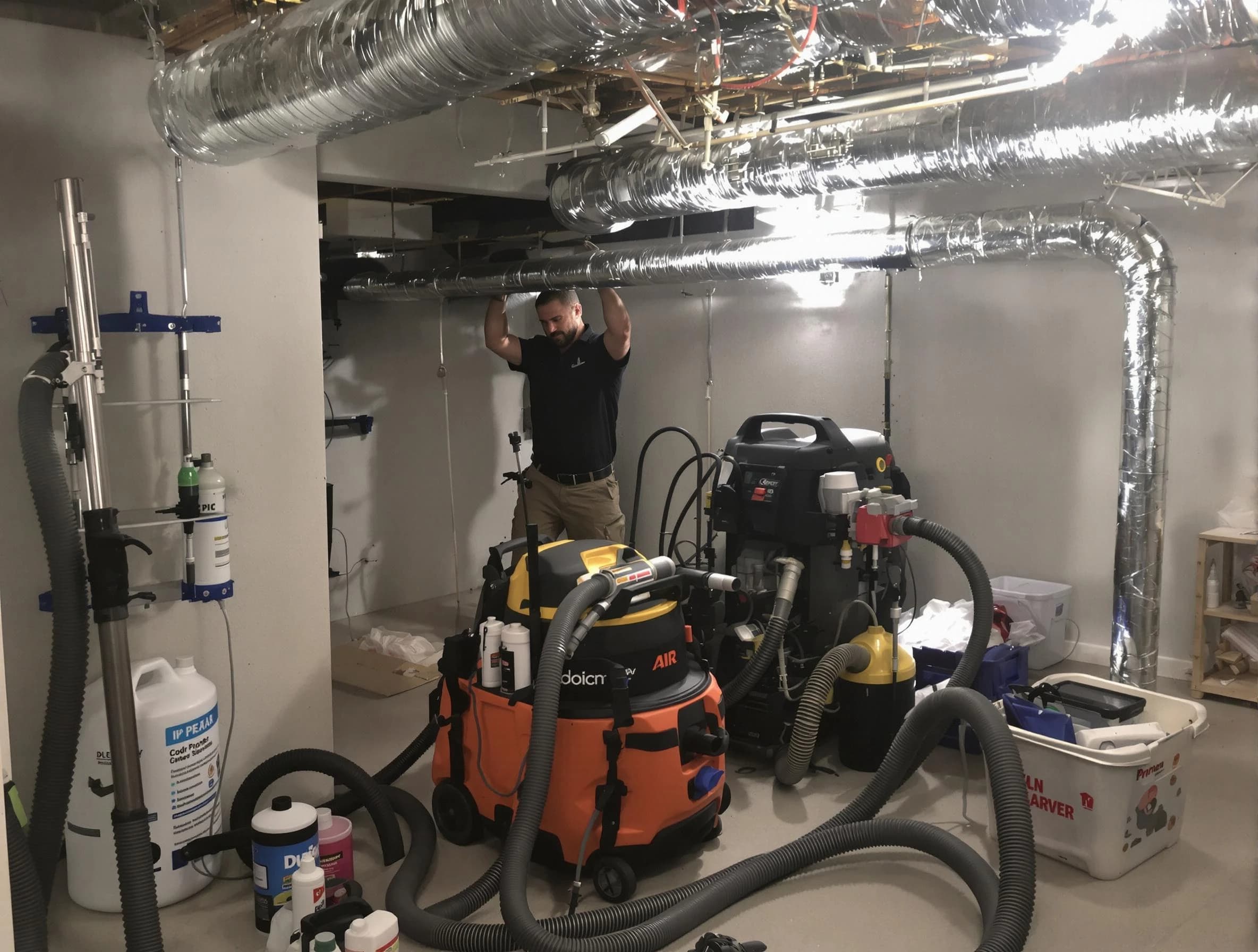 Franklin Park Air Duct Cleaning specialist performing professional mold removal from air ducts using safety equipment in Franklin Park