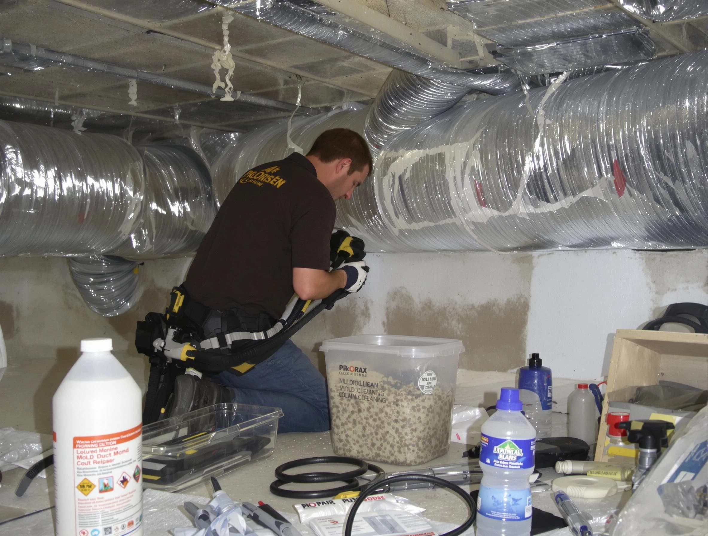 Franklin Park Air Duct Cleaning specialist performing professional mold removal from air ducts in Franklin Park