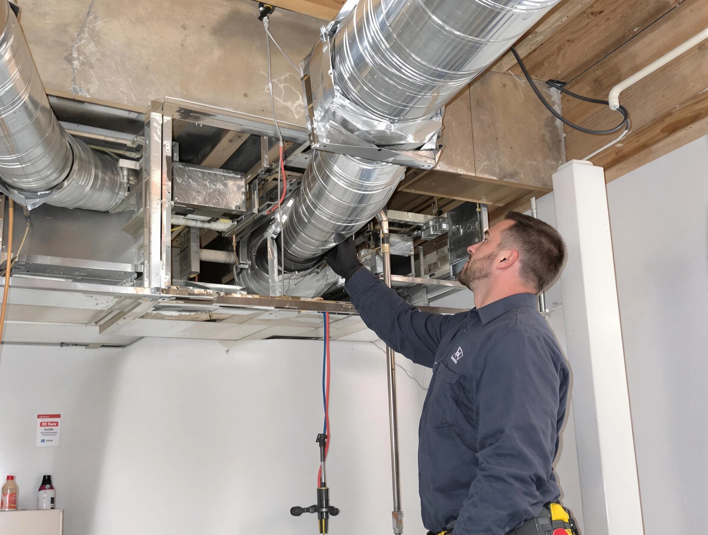 Franklin Park Air Duct Cleaning technician performing professional air duct repair using specialized tools in Franklin Park