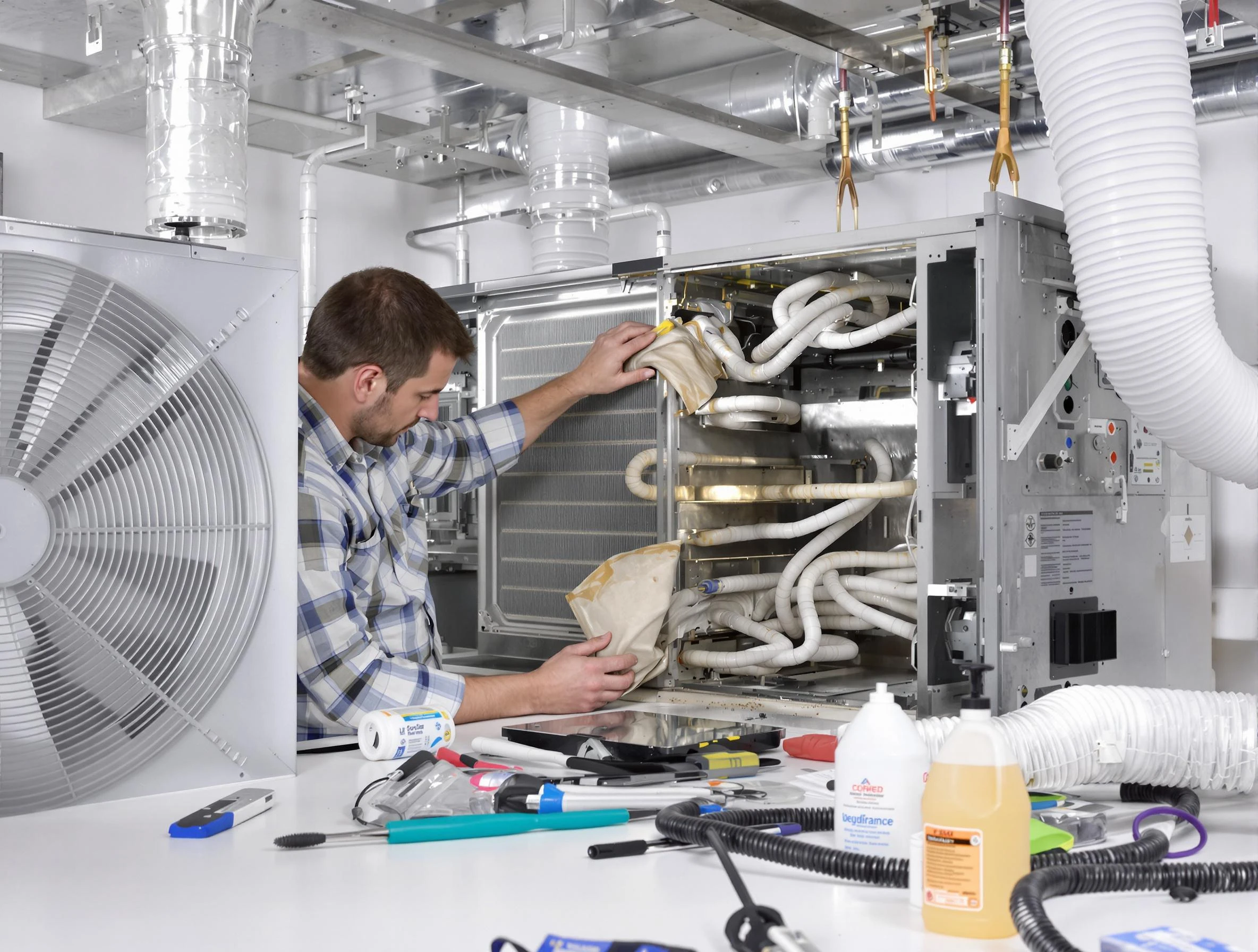 Franklin Park Air Duct Cleaning specialist performing precision AC coil cleaning in Franklin Park