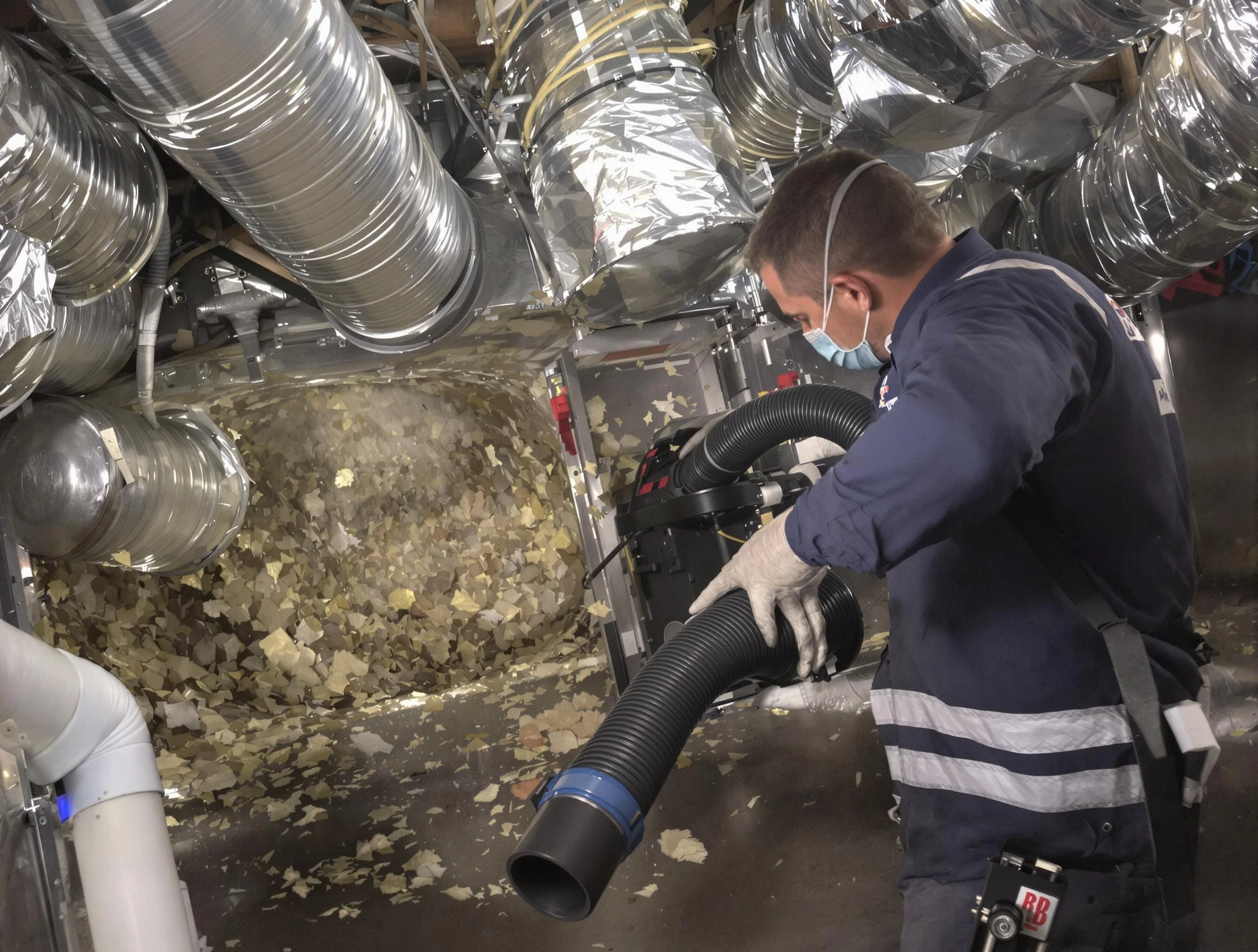 Franklin Park Air Duct Cleaning specialist operating negative pressure cleaning equipment for thorough duct maintenance in Franklin Park